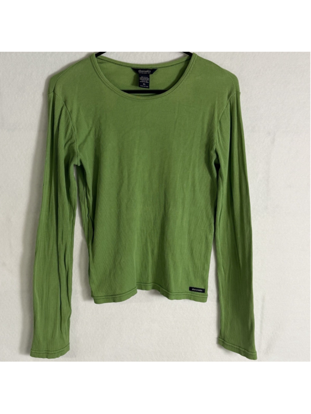 Y2K Abercrombie Ribbed Long Sleeve T Shirt Womens XL Green Cotton Stretch Preppy